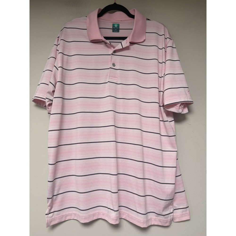 Pro Tour Polo Shirt Mens XL Pink Striped Excellent Short Sleeve‎ Golf 8450